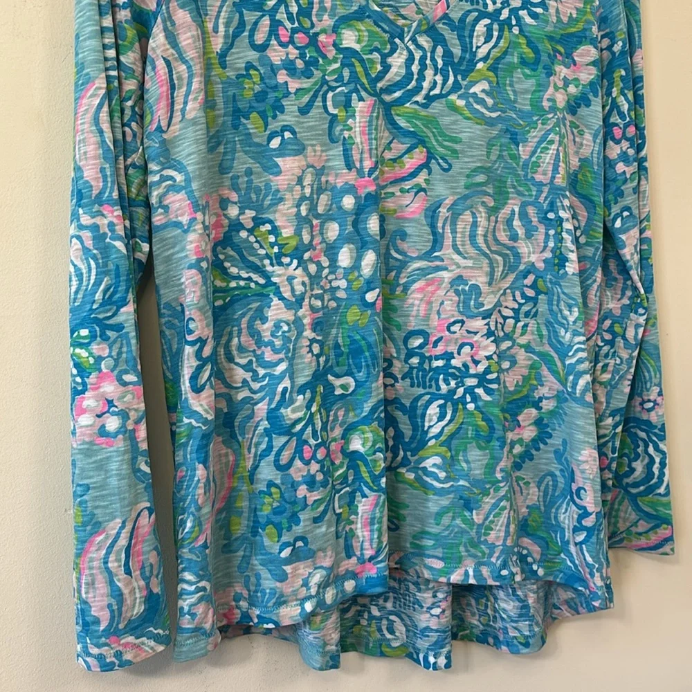 Lilly Pulitzer Etta Long Sleeve Top Blue Ibiza Aqua La Vista Size Small - Picture 4 of 8